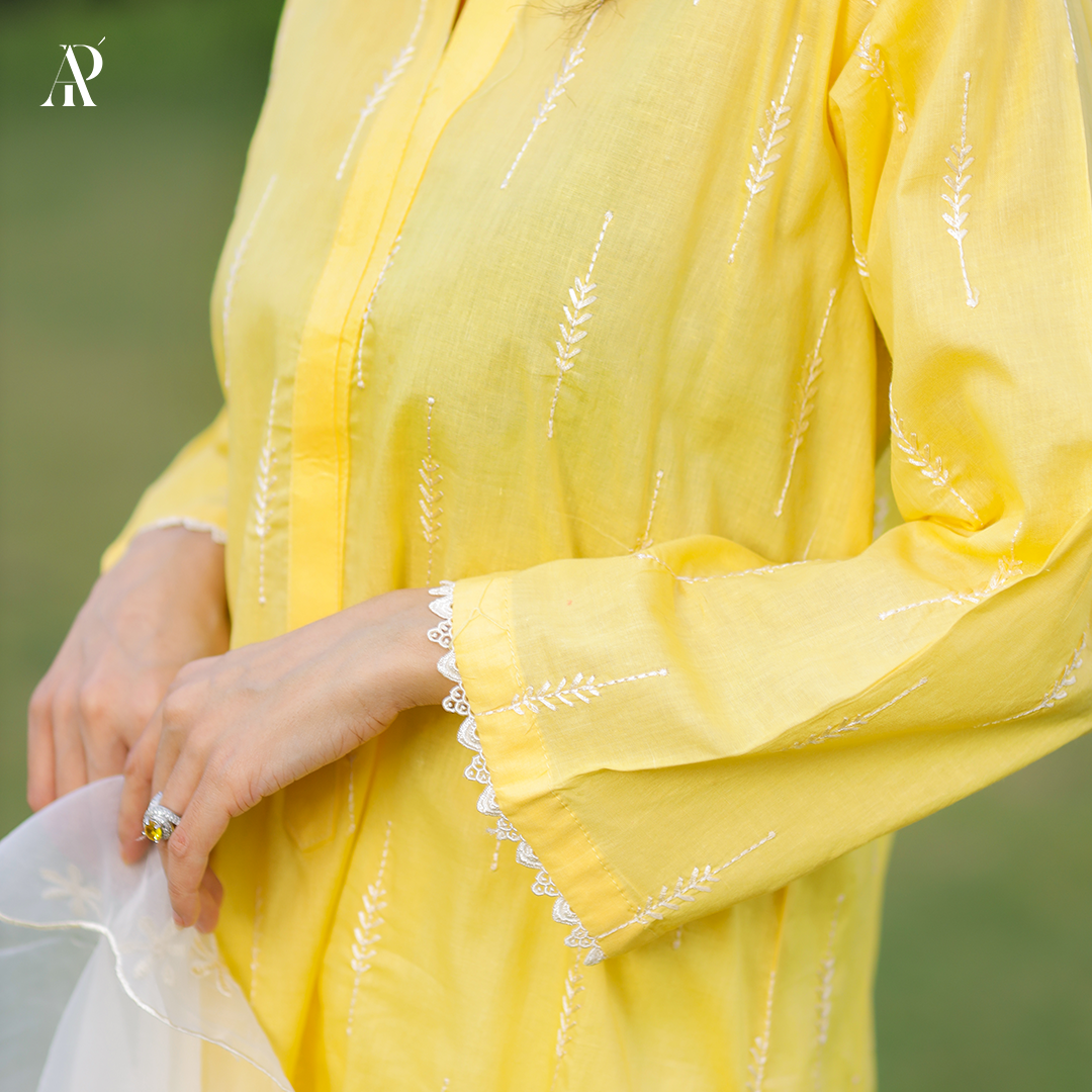Yellow Embroidered Lawn Shirt