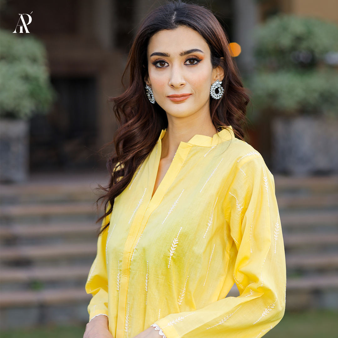 Yellow Embroidered Lawn Shirt