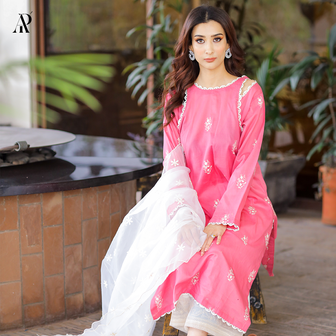2-piece Pink Embroidered Lawn Suit