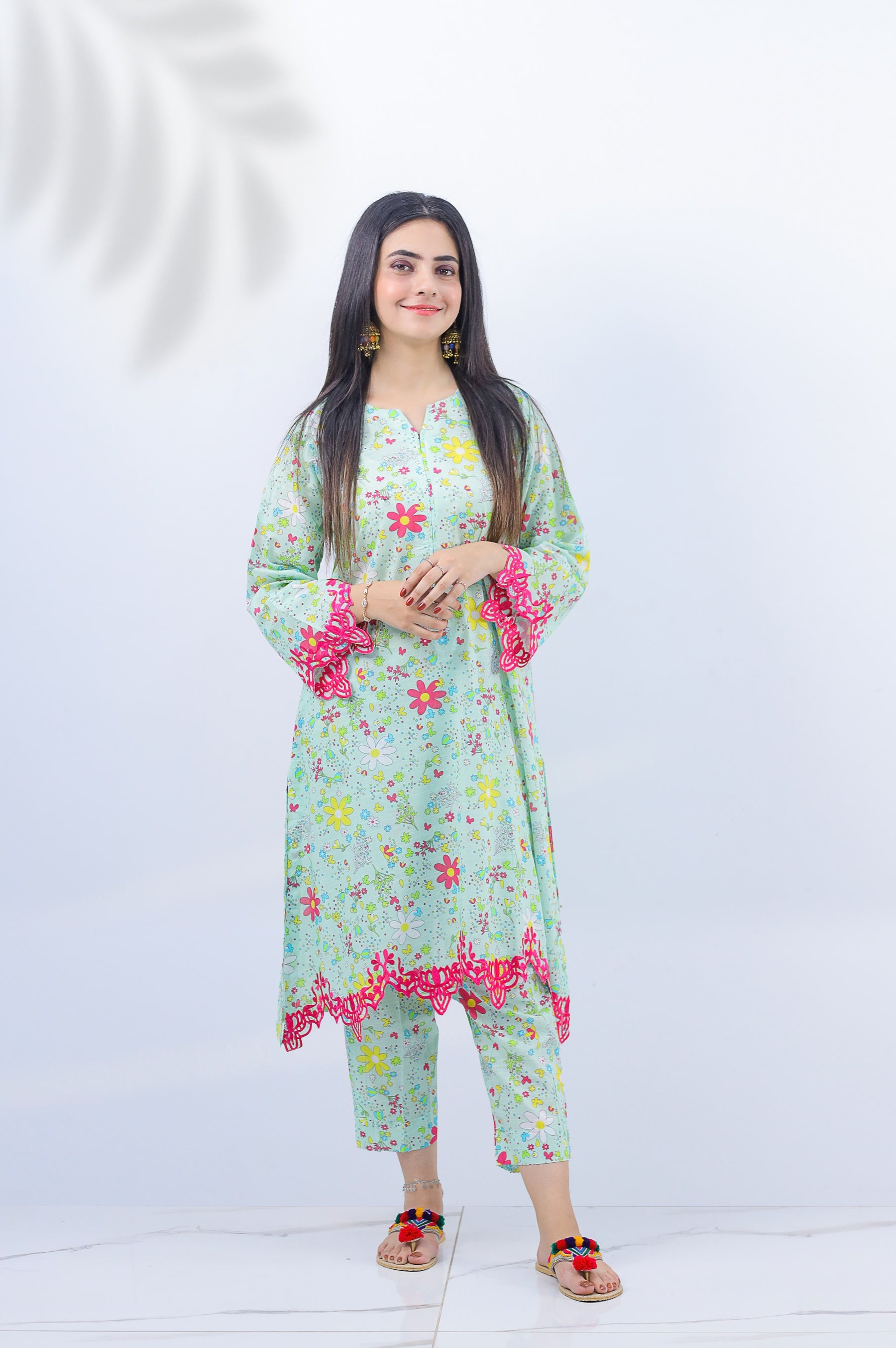 Stitched 2-Piece Spa Green Printed Suit