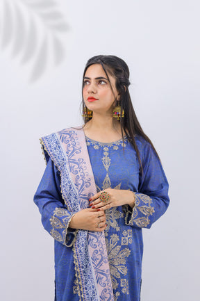 Stitched 3-Piece Royal Blue Printed Suit