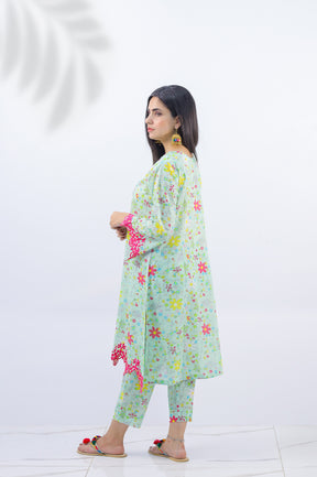 Stitched 2-Piece Spa Green Printed Suit
