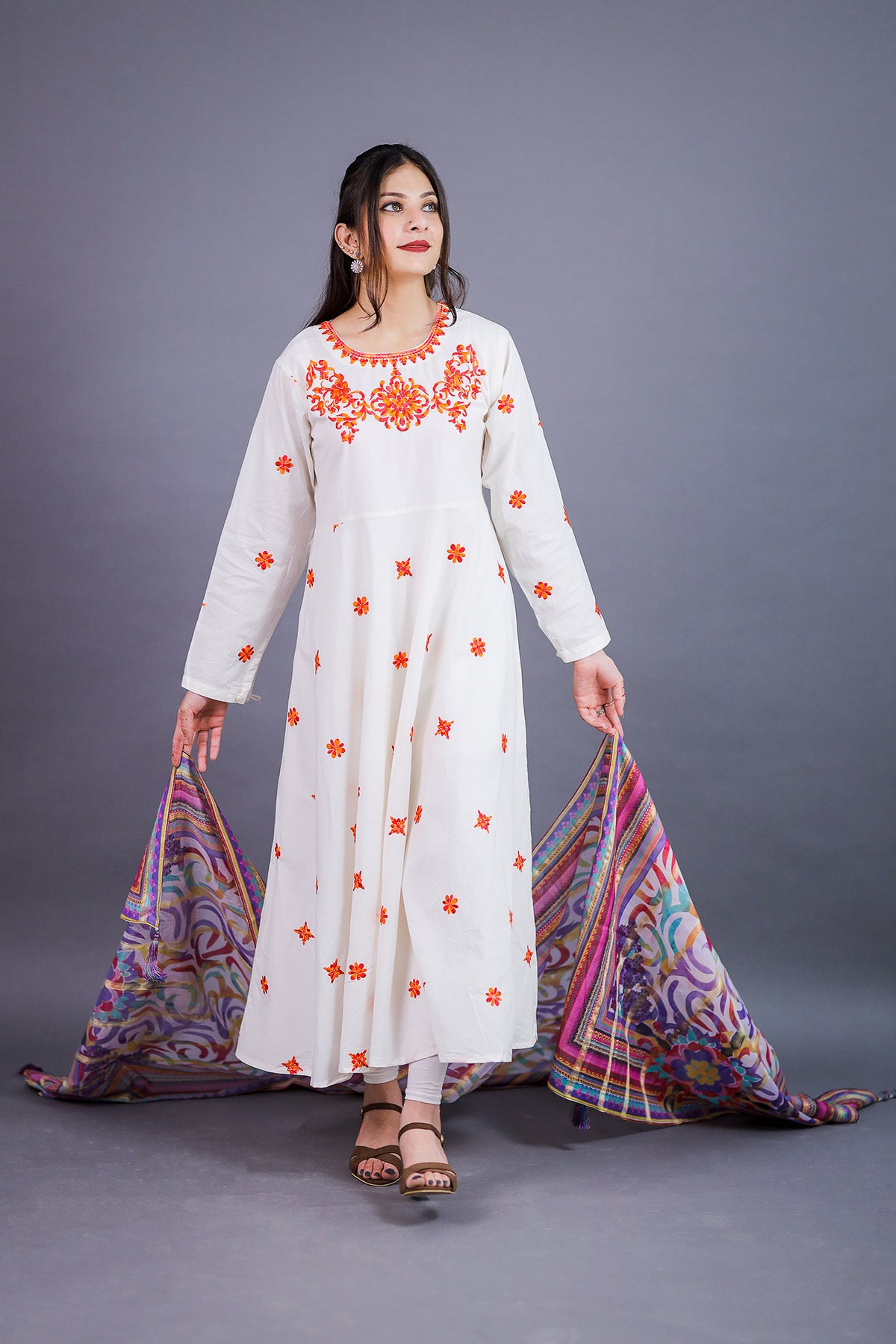 Embroidered White lawn frock -2 piece Stitched