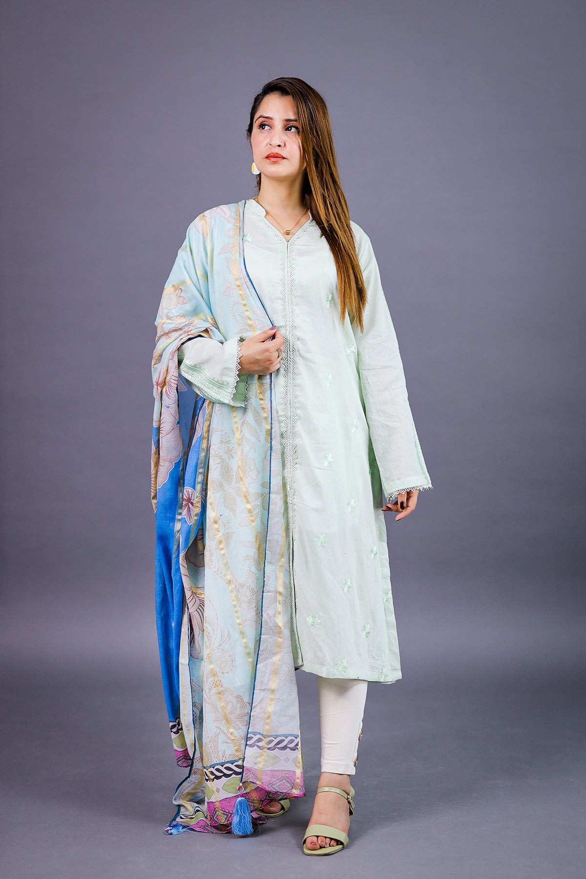 Dyed Embroidered Pistachio Lawn Shirt - 2 Piece Stitched